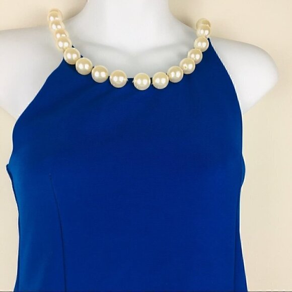 Royal Blue Large Pearl  Neckline Mini Dress - Picture 3 of 6